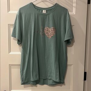 Green T-Shirt with Leopard Heart Design